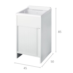 Mobile lavabo bianco con frontale a rullo e vasca, categoria Lavatoi.