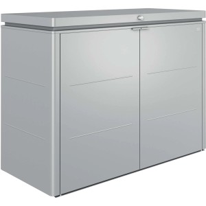 Biohort HighBoard 160 box da giardino in argento metallizzato: box universale resistente alle intemperie con ante chiudibili a chiave.