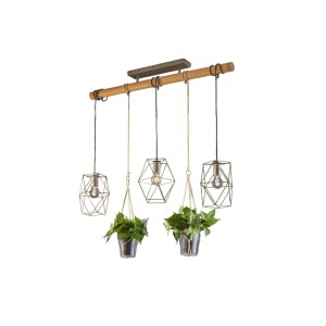 Lampada a sospensione moderna con portapiante e paralumi geometrici.