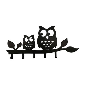 Appendiabiti nero con due gufi su un ramo, categoria appendiabiti e guardaroba.