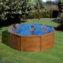 Piscina rotonda Gre Pool Pacific effetto legno (Ø 350 cm), bambini che nuotano nella piscina da giardino.