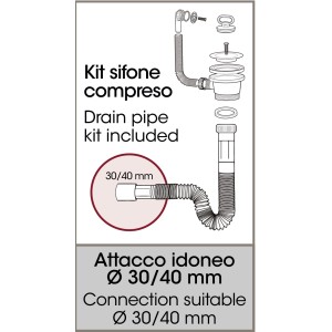 Schema: Set sifone lavabo, raccordo di scarico con tubi flessibili, attacco 30/40 mm.