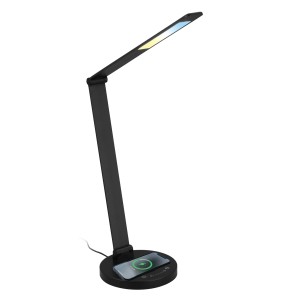 Lampada da scrivania LED Brilo Cuma nera con ricarica induttiva e dimmer touch.