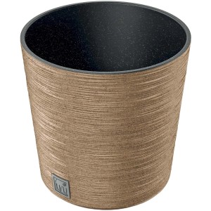 Vaso per piante t.b.t. marrone con struttura a scanalature orizzontali.