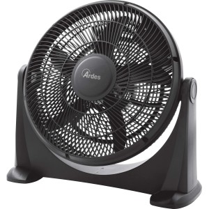 Ventilatore nero t.b.t. per uso da tavolo.