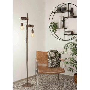 Lampada da terra vintage Townshend 4, a 2 luci, nero-marrone anticato con attacco E27. Lampada da terra di design per soggiorno.