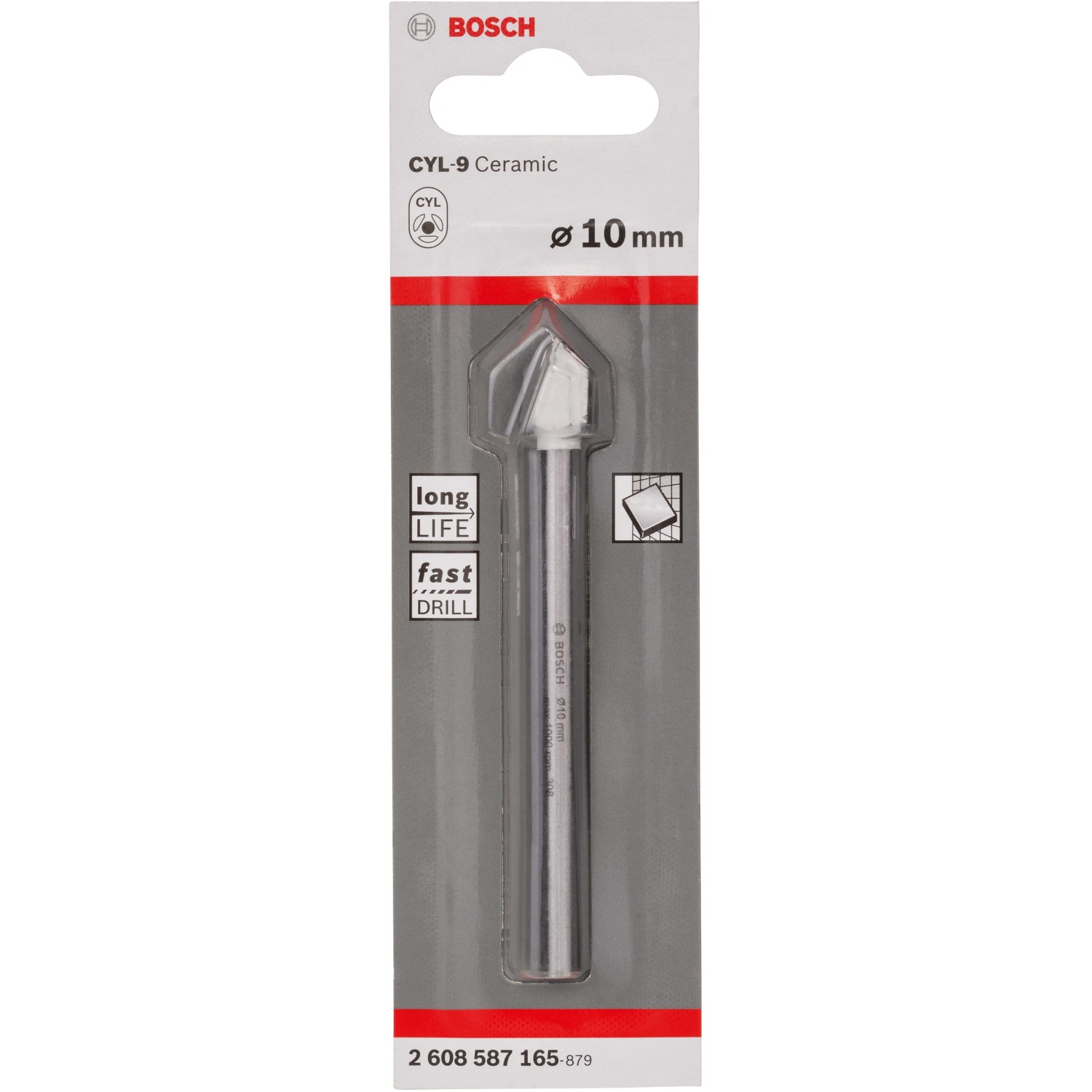 Punta per piastrelle Bosch CYL-9 Ceramic, 10 mm, per fori precisi.
