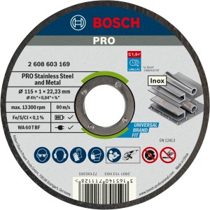 Disco da taglio Bosch Pro 115mm per acciaio inox e metallo, accessorio per smerigliatrice angolare.