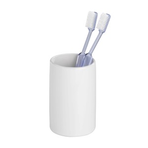 Portaspazzolino bianco Wenko Polaris con due spazzolini.