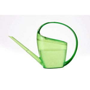 Annaffiatoio Scheurich Loop verde, 1,4 l, in plastica con corpo trasparente e manico curvo.