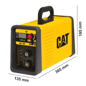 Saldatrice CAT gialla DZ 201 con dimensioni. Saldatrice inverter compatta per hobbisti e professionisti.
