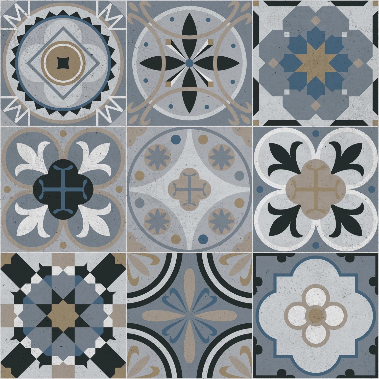 Adesivi da parete t.b.t. con vari ornamenti nei toni del blu e del beige.