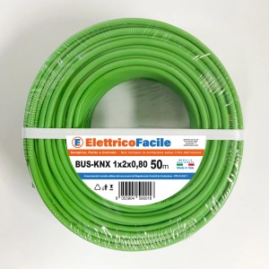 Cavo telefonico verde BUS-KNX (50m) di ElettricoFacile, arrotolato.