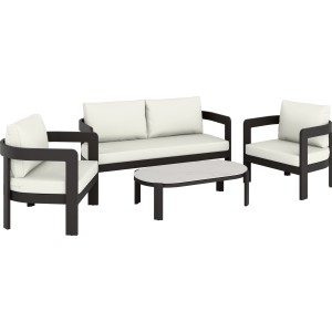 Set lounge Sorreno 4 pezzi antracite/bianco: 2 poltrone, 1 divano, 1 tavolo. Set mobili da giardino in alluminio.