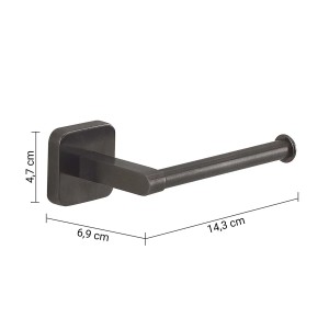 Porta carta igienica t.b.t. in metallo scuro con dimensioni.