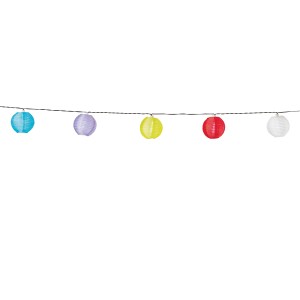 Catena luminosa con lanterne di carta colorate per esterni.