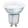 Lampadina LED GU10 trasparente per illuminazione a risparmio energetico.