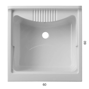 Lavatoio t.b.t. bianco, quadrato, con asse di lavaggio e foro di scarico.
