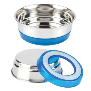 t.b.t. Ciotola per gatti in acciaio inox con bordo blu, antiscivolo.