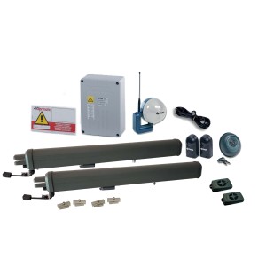 Kit automazione per porte garage Aprimatic: 2 motori, centralina, ricevitore radio, fotocellula, 2 telecomandi.
