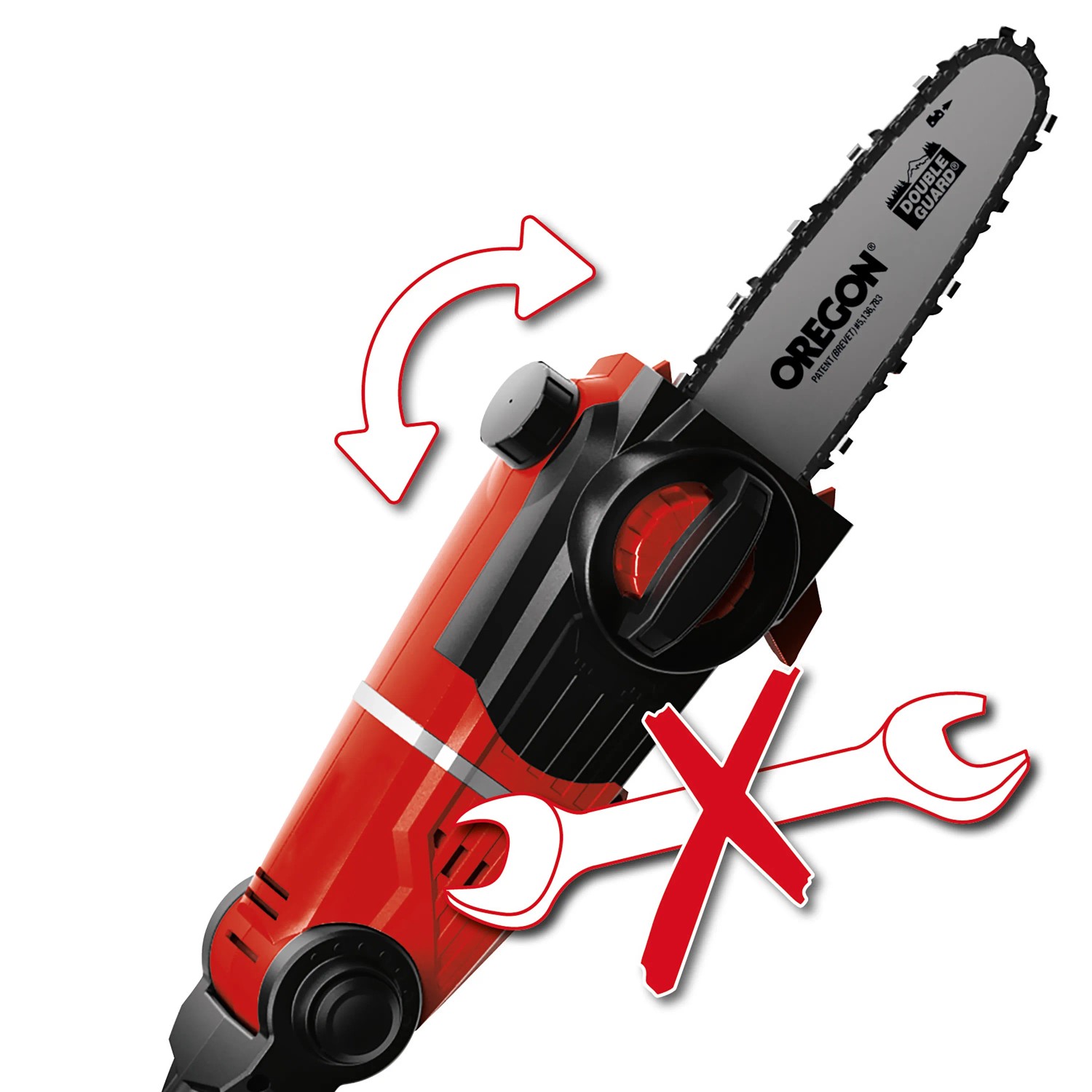 Einhell GE-HC 18 Li T Solo potatore a batteria con motosega, testa girevole, cambio senza attrezzi.