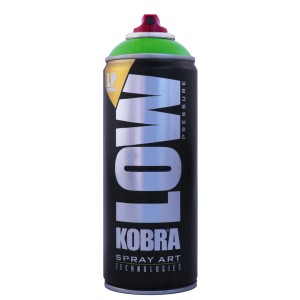 Vernice spray Kobra a bassa pressione, tappo verde, ideale per graffiti e progetti artistici.