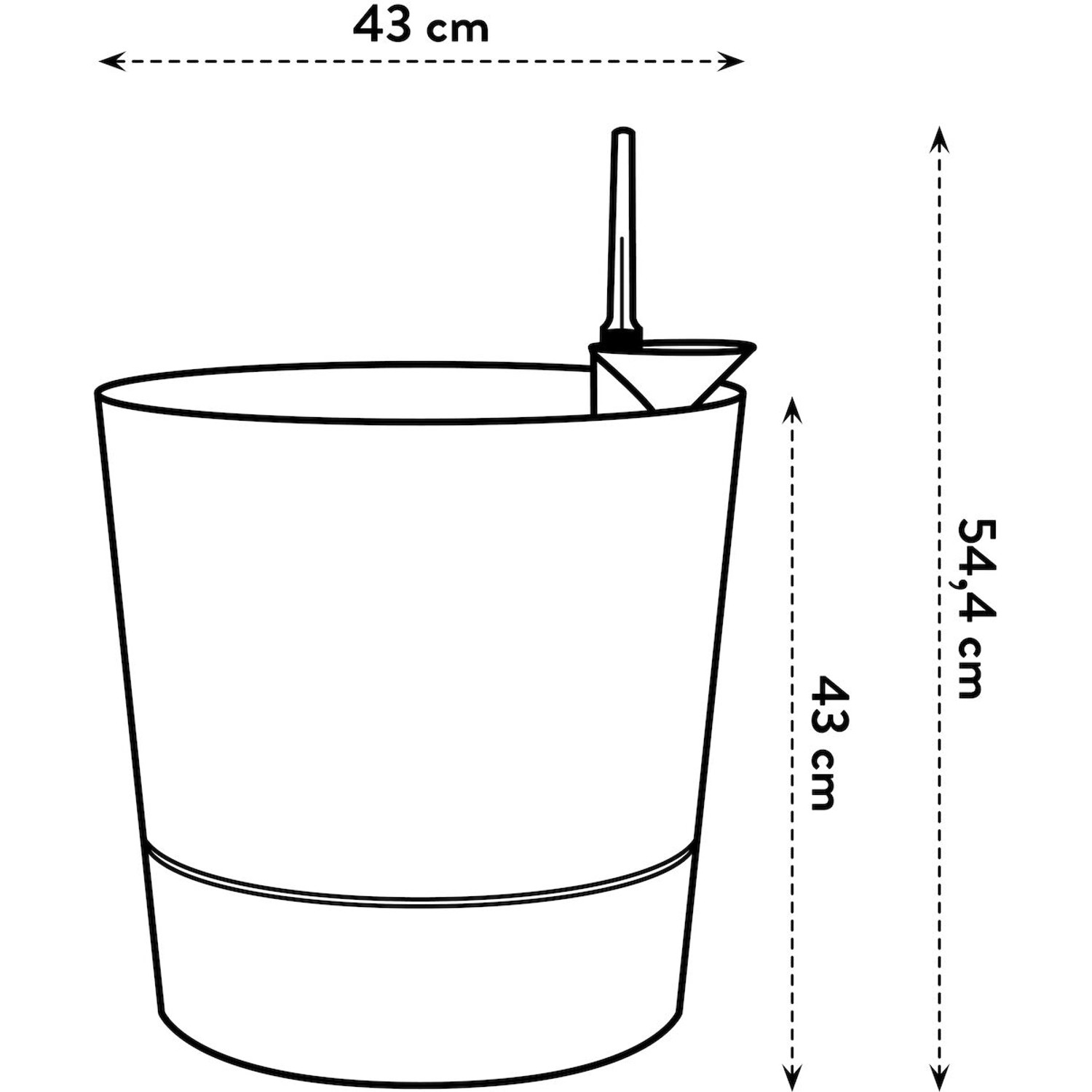Schizzo del vaso da fiori Elho Greensense Round 43 cm in Light Concrete con dimensioni.