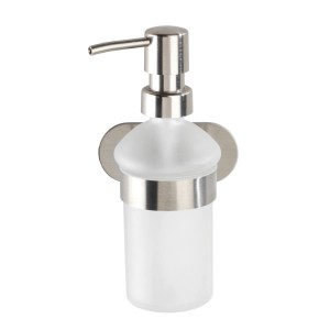 Wenko dispenser sapone Orea, acciaio inox opaco/vetro satinato, ca. 200 ml, per montaggio a parete.