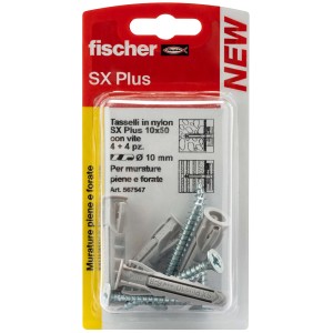 Tasselli Fischer SX Plus con viti, adatti per muratura piena e forata.