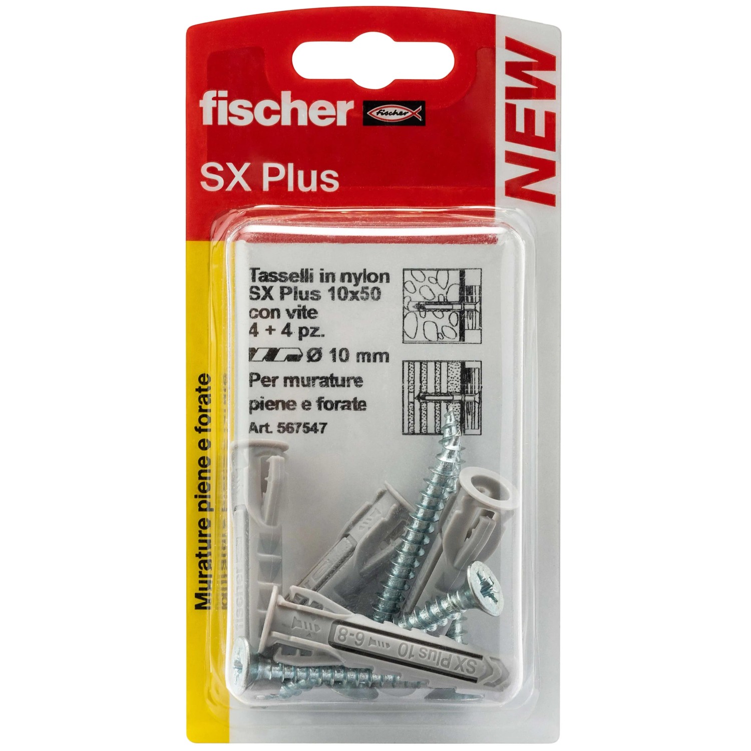 Tasselli Fischer SX Plus con viti, adatti per muratura piena e forata.