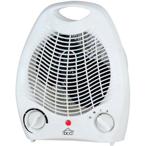 Stufa elettrica t.b.t. bianca e portatile per interni.