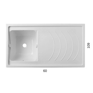 Lavatoio t.b.t. bianco con scolapiatti, vista dall'alto.