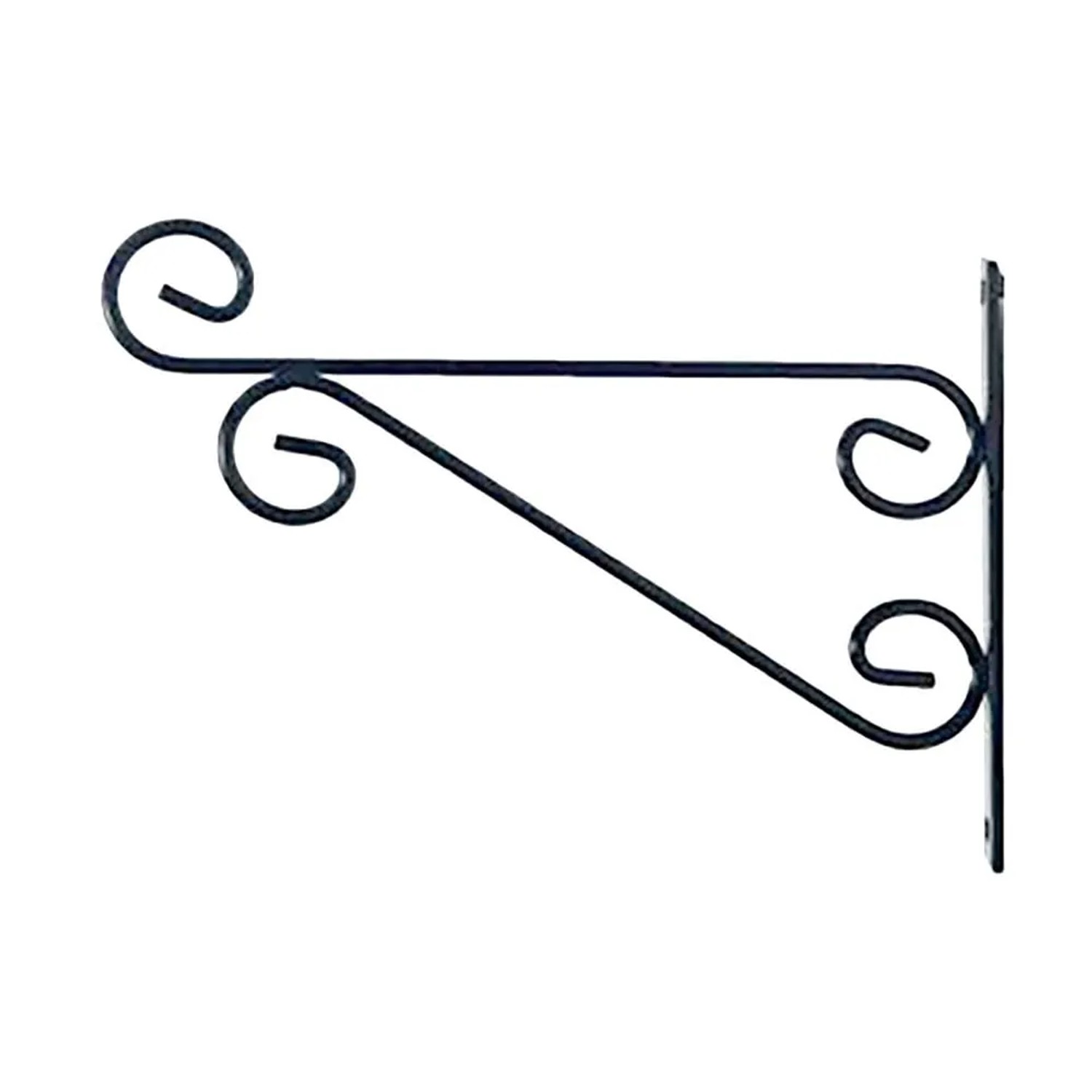 Supporto a muro decorativo nero in metallo per vasi da fiori.