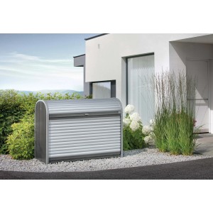 Biohort StoreMax 160 box da giardino in grigio quarzo. Box universale impermeabile con serranda e serratura a cilindro.