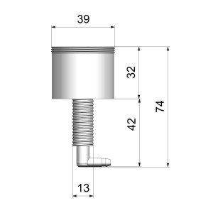 Disegno tecnico di uno scarico Lavatoi con dimensioni.