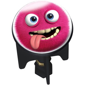 Wenko tappo lavandino Pluggy Monster, mostro rosa peloso con la lingua di fuori.
