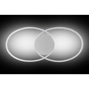 Plafoniera LED moderna t.b.t. con due anelli intrecciati.