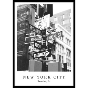Quadri in bianco e nero: Segnali stradali a New York City, Broadway. Arte murale decorativa.