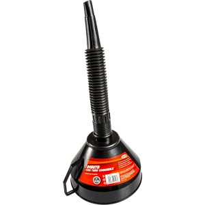 Imbuto nero con tubo flessibile per manutenzione auto.