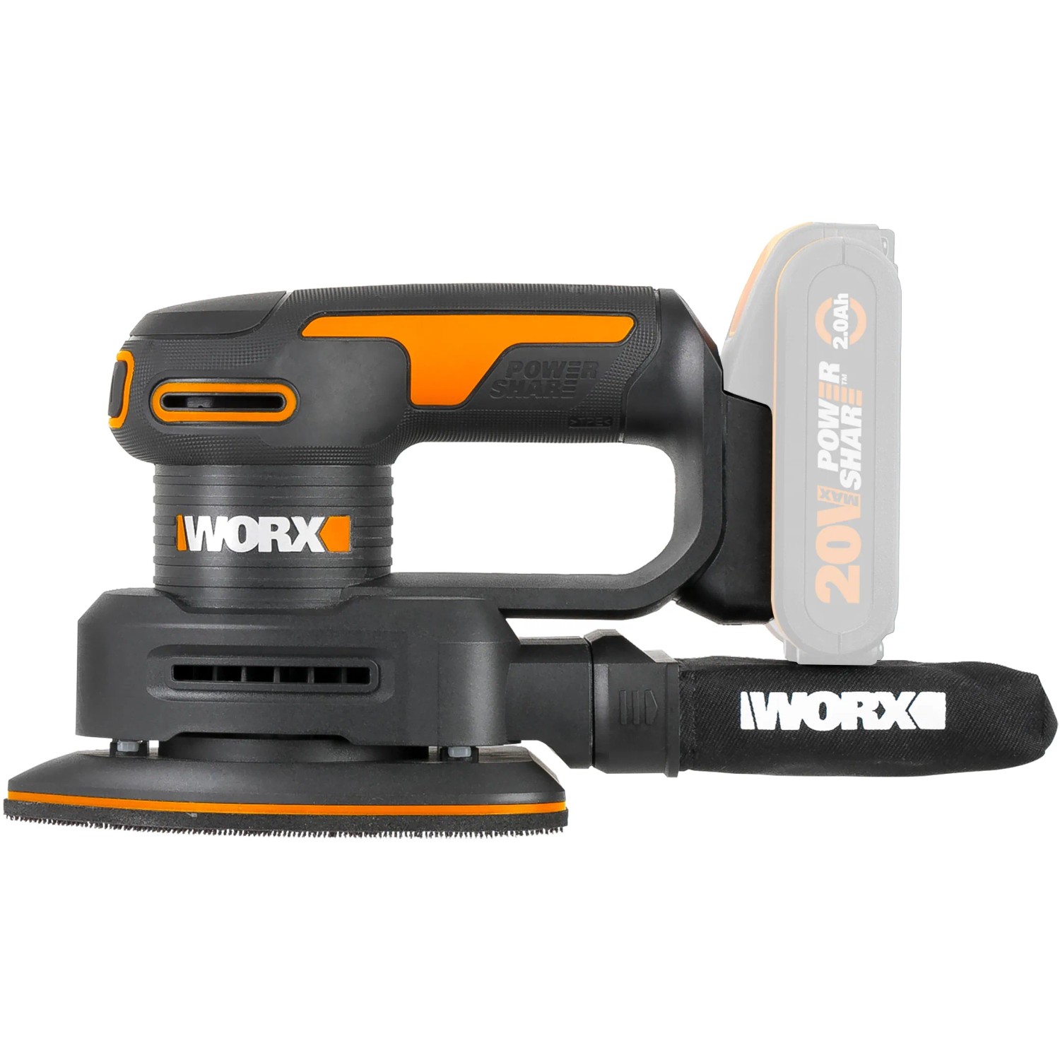 Levigatrice triangolare a batteria Worx WX822.9 Solo 20 V con sacco raccoglipolvere.