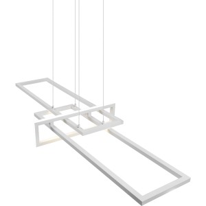 Moderna lampada a sospensione a LED Trio Salinas, bianco opaco, con elementi rettangolari per sala da pranzo.