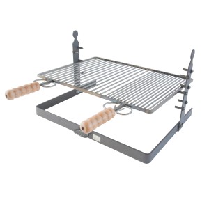 Griglia per barbecue regolabile con manici in legno, accessori per barbecue.