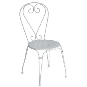 Sedia da giardino bianca con schienale a cuore, sedia in metallo per patio e giardino.