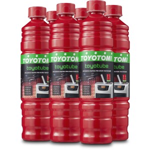 Diverse bottiglie rosse di olio combustibile t.b.t. per stufe. Combustibili e accendifuoco.