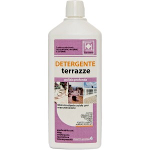 Flacone di detergente per terrazze per pietra, ceramica e altro. Detergente per esterni.