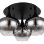 Plafoniera Globo Maxy nera con 3 paralumi in vetro fumé (Ø 45cm).