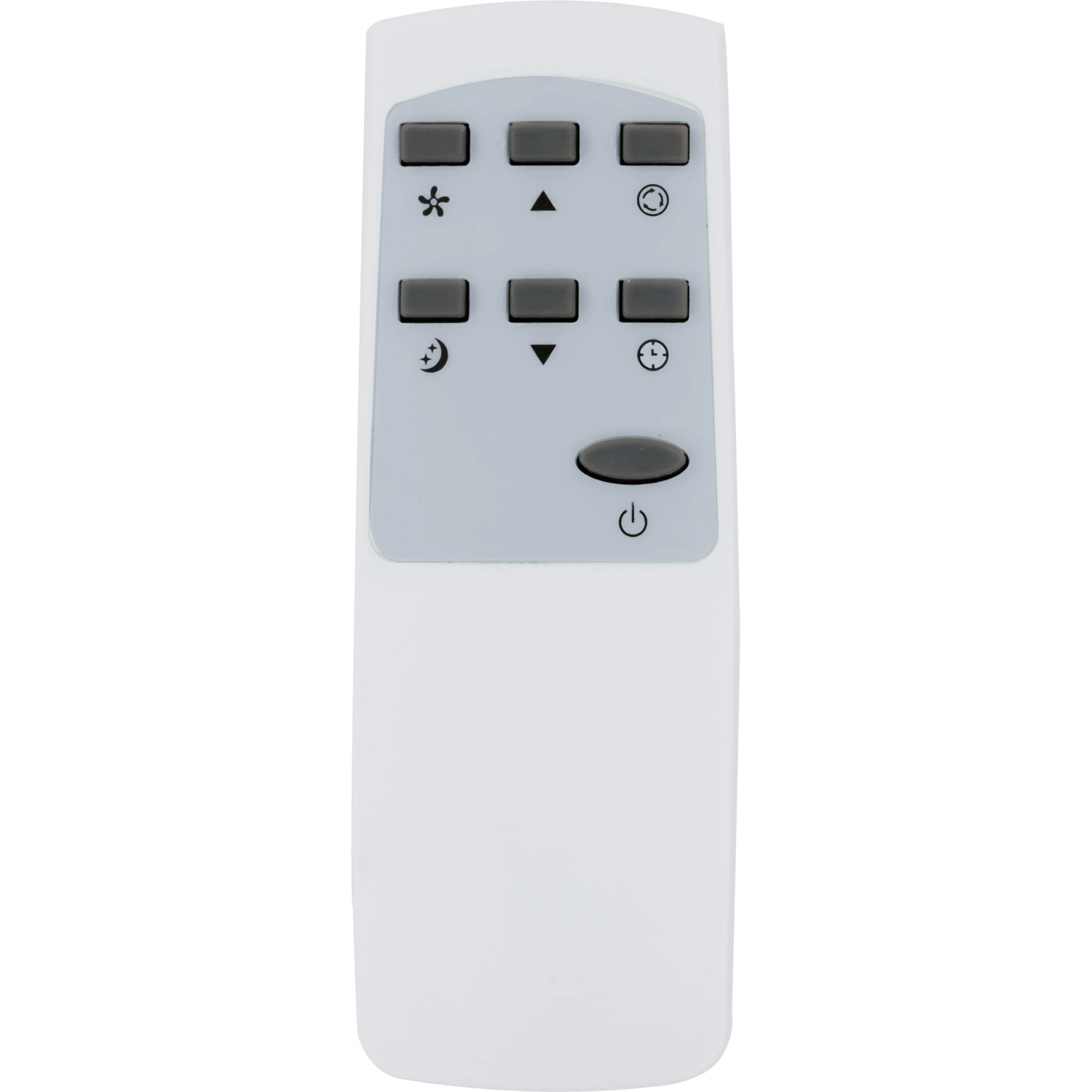 Telecomando per condizionatore portatile KGM 7000-35, telecomando bianco con tasti grigi.