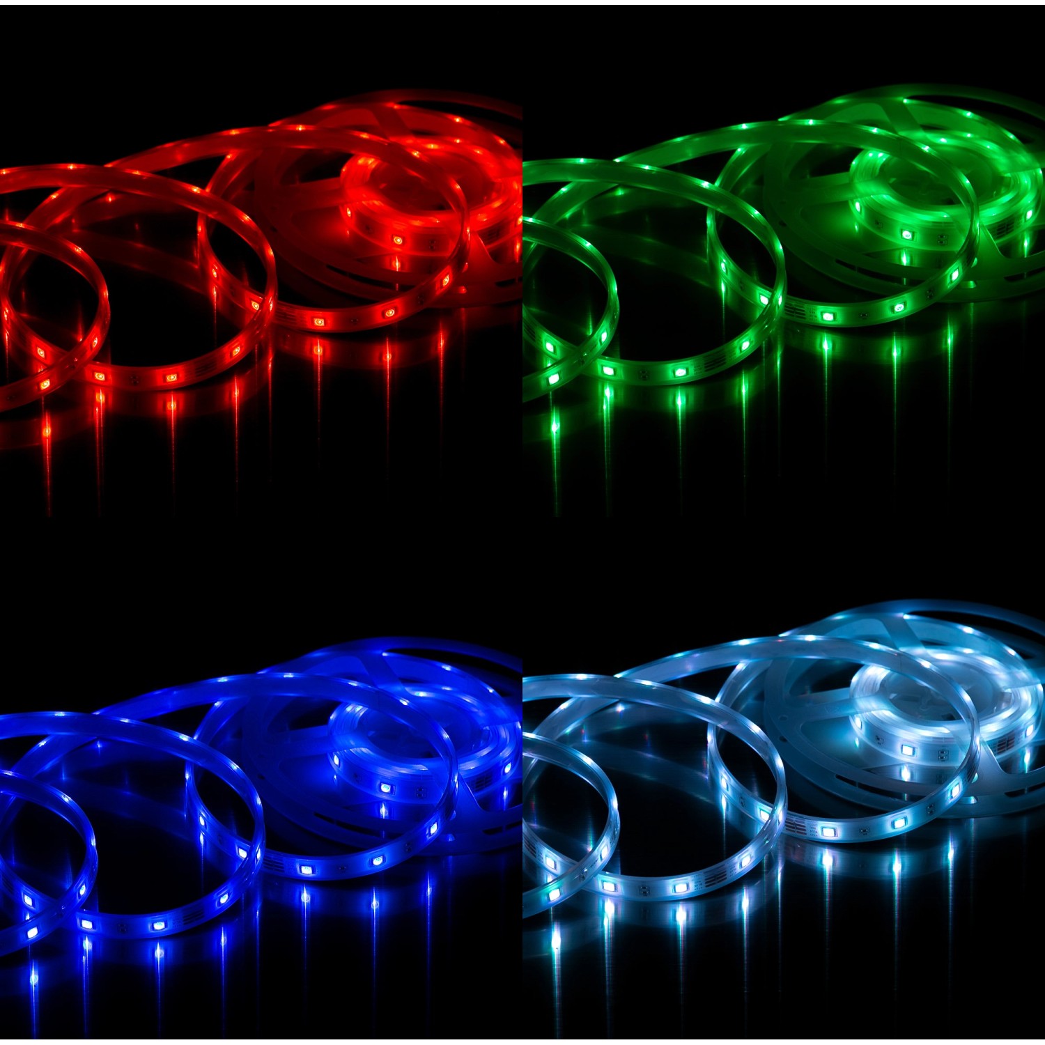 Striscia LED flessibile da esterno 3 m con cambio colore in rosso, verde, blu e bianco.