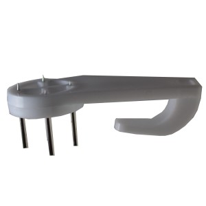 Gancio per quadri t.b.t. per cornici, supporto in plastica bianca con chiodi.