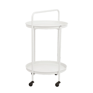 Carrello di servizio bianco AUSTIN con 2 vassoi e ruote. Tavolino pratico e pieghevole per giardino e balcone.